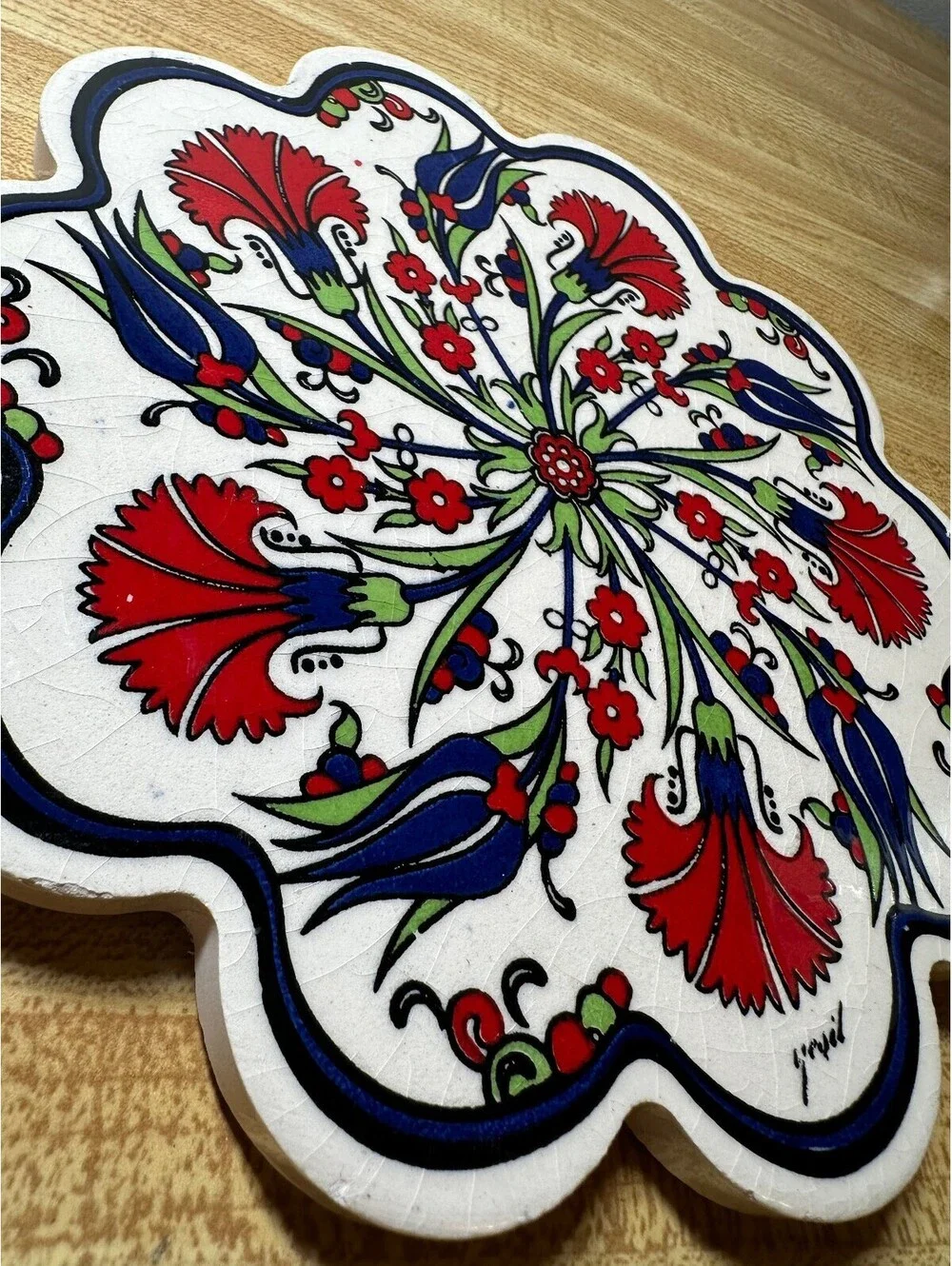 Turkish Handmade Ceramic Floral Trivet Home Decor